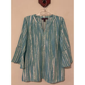 Gloria Vanderbilt Womens Small Blue Tunic-Style Flowy Vneck Blouse! A3607